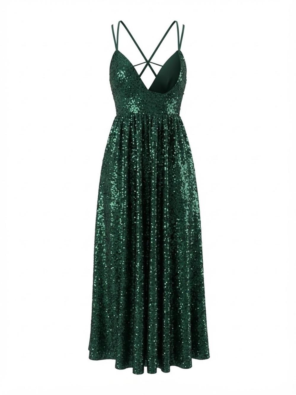 FAERIESTY emerald Green Maxi Dress with Crisscross Straps